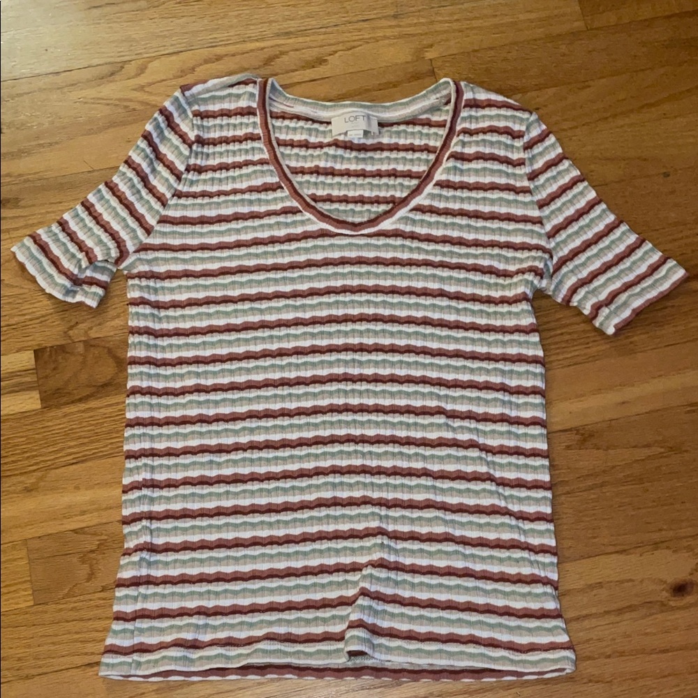 LOFT Multicolor Striped Short Sleeve Top